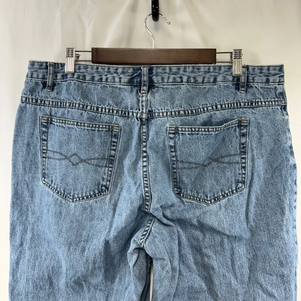Faded Glory Jeans Womens 20W Blue Floral Embroidered Beaded Straight Leg Denim